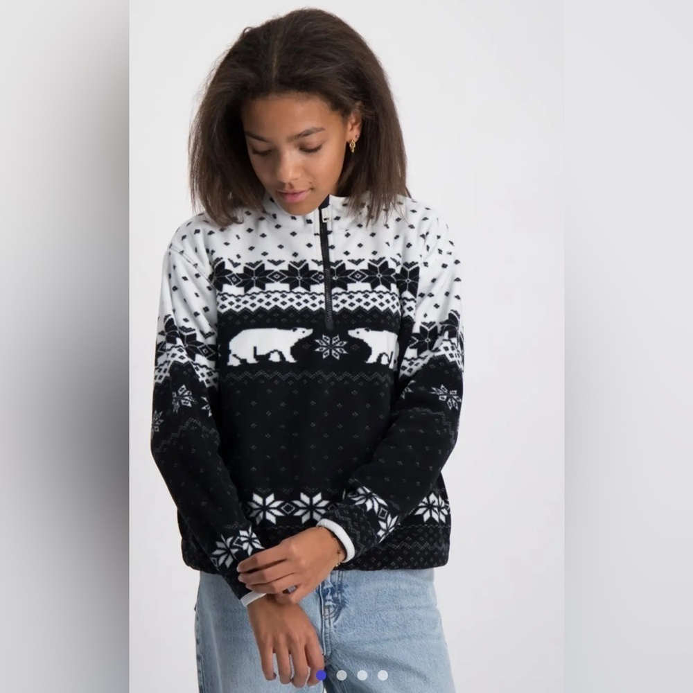 Polo Ralph Lauren Kids Black & White Fair Isle Patterned Fleece Pullover Size 5